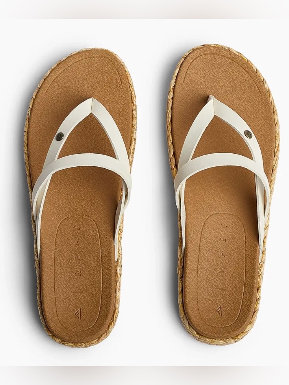 Reef Women's White-Strap Tan Footbed Slide Sandals
